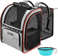 Expandable Cat Carrier Backpacks with Breathable Mesh, Pet Carrier Backpack for Cats Small Dogs Puppies Up to 20 Lbs, Dog Carrier Backpack Great for Travel/Hiking/Camping/Outdoor-Grey with Orange