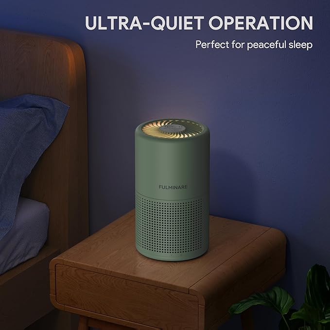 FULMINARE Air Purifiers for Home Bedroom H13 HEPA Air Purifier, 3 Speeds, Timer, 24dB, Small Mini Air Purifier with Night Light, Green