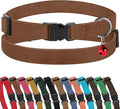 Muromto Breakaway Cat Collar Leather Soft Adjustable Pet Kitten Collars with Bell Pink Brown Blue Green Red (Cognac)