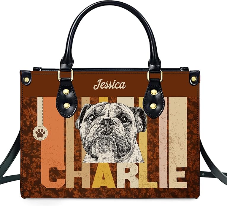 Personalized Pet Mom Leather Handbag – Custom Name Dog Cat Photo Purse, Pet Lover Gifts for Women, Christmas