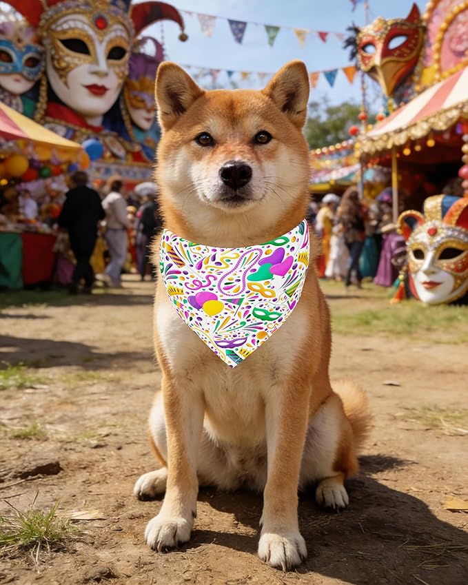 PET SHOW 50 Pack Mardi Gras Dog Bandanas Bulk for Small Medium Dogs Puppys Washable Adjustable Pet Scarf Triangle Bibs for Dogs Cats Green Yellow Purple Decorative Grooming Accessories