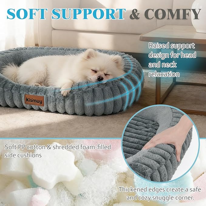 Cute Washable Dog Bed for Small Dogs -Soft Plush Calming Puppy & Cat Bed with Anti-Slip Bottom, Rectangle Anti-Anxiety Puppy Kennel Bed with Handle, 25" x 21" x 4",Grey