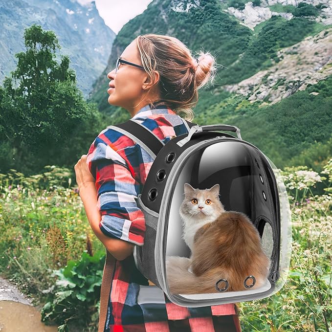 Cat Carrier Backpack, Pet Carrier Backpack Front Pack for Small Medium Cat Puppy Dog Carrier Backpack Bag Space Capsule, Pet Carrier for Travel Hiking Walking Camping (Black)