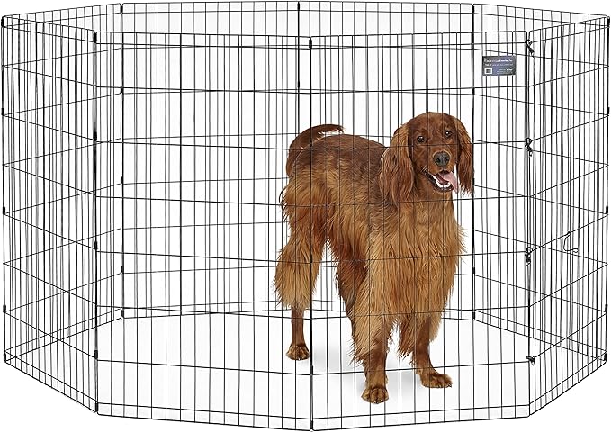 MidWest Homes for Pets Folding Metal Dog Exercise Pen, Indoor/Outdoor Playpen with Secure Door, Provides 16 Sq Feet of Play Space, 42-Inches Tall, Black E-Coated