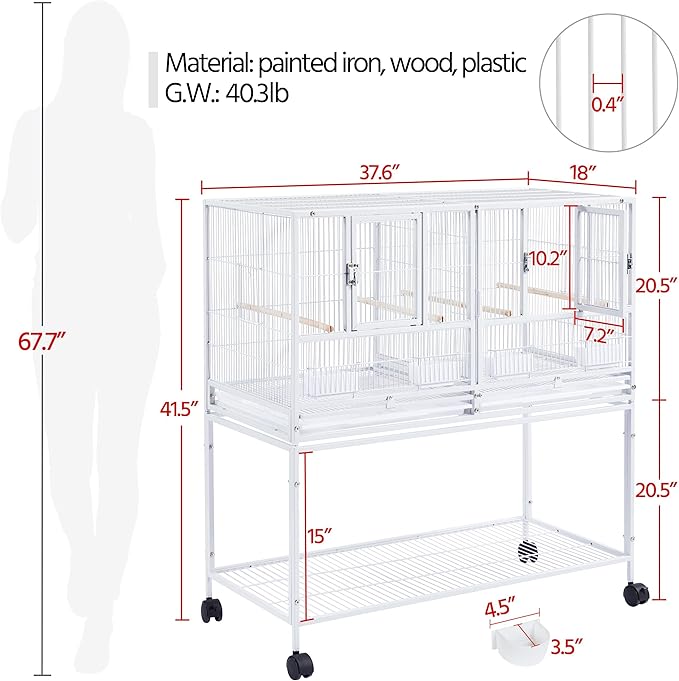 Yaheetech Stackable Divided Breeder Breeding Parakeet Bird Cage for Canaries Cockatiels Lovebirds Finches Budgies Small Parrots with Rolling Stand, White