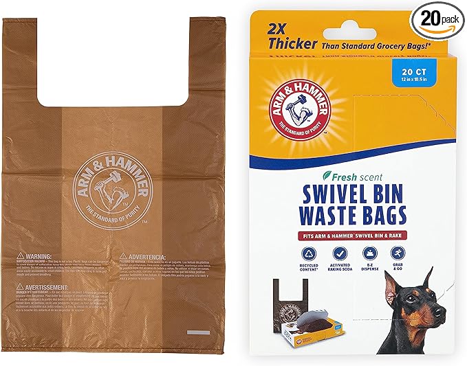Arm & Hammer Heavy Duty Pet Waste Bags for Swivel Bin & Rake Dog Pooper Scooper, 20 Count Refill Bags (Packaging May Vary)