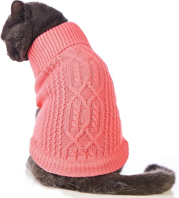 Stretchy Cat Sweater - 17 Colors & 6 Sizes | Snug Winter-Ready Knit for Boy/Girl Cats & Kittens(Pink, X-Small)
