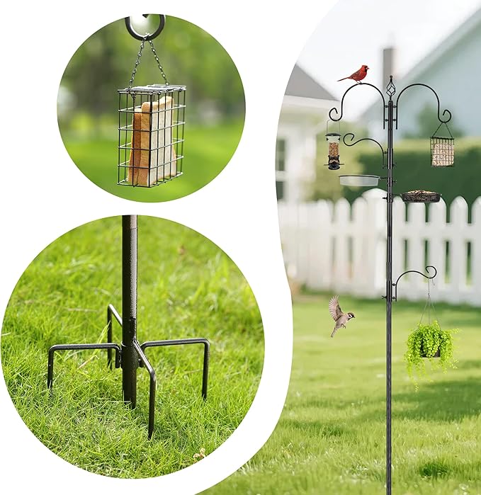 ERYTLLY Bird Feeding Station Kit Bird Feeder Pole Wild Bird Feeder Hanging Kit Planter Hanger Multi Feeder Hanging with Metal Suet Feeder Bird Bath for Attracting Wild Birds
