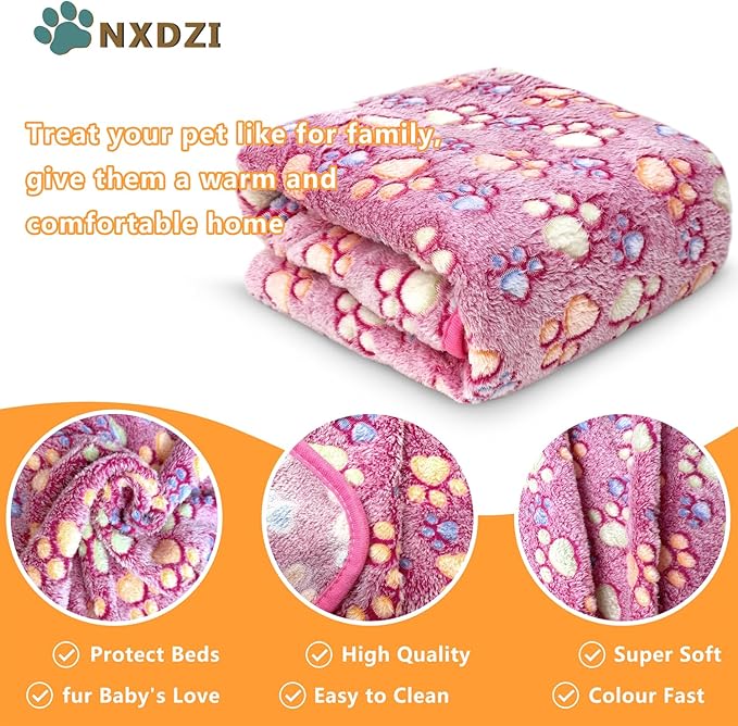 Dog Blankets for Large Dogs, 3 Pcs Dog Blanket Washable, Soft Fluffy Flannel Pet Blanket Mat Cover for Bed Couch, Cute Print Puppy Blanket 60" x 50"