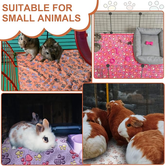Tatuo 4 Pcs Dog Blanket for Pet Cat Blankets Indoor Puppy Teething Stuff Toys Paw Print Fleece Soft Blanket Sleep Mat for Guinea Pig Cage(White, Coffee, Pink, Purple,Midwest (24 x 47 Inch),Square)