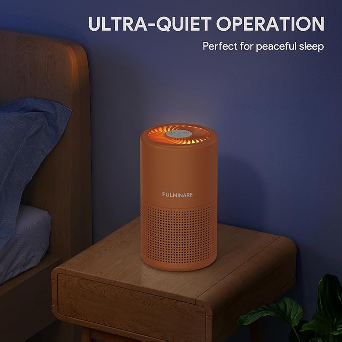 FULMINARE Air Purifiers for Home Bedroom H13 True HEPA Air Purifier, 3 Speeds, Timer, 24dB Quiet Air Cleaner With Night Light, Portable Small Desk Air Purifier for Smoke, Kitchen, Office, Lava Orange
