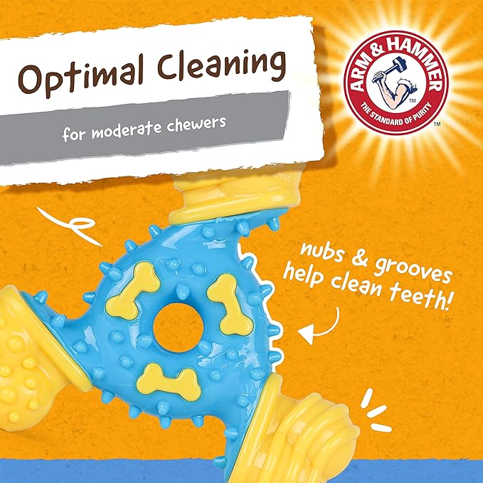 Arm & Hammer for Pets Nubbies TriBone Dog Dental Toy - Best Dog Chew Toy for Moderate Chewers - Helps Reduce Plaque & Tartar Peanut Butter Flavor Baking Soda (Pack of 2)