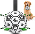 QDAN Large Dog Toys, 8 Inch Soccer Ball for Dogs with Straps, World Cup Interactive Toys for Tug of War, Puppy Birthday Gifts, Water Toy, Durable Dog Balls for Medium Large