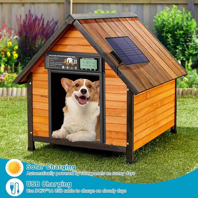 Smart Automatic Pet Door | Radar, Timer & Light Sensor Modes | Durable Aluminum, Weatherproof, Solar & USB Rechargeable | 24/7 Operation for Small Dogs & Cats (Black)