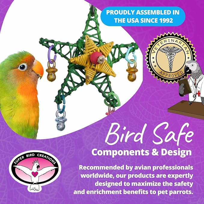 Super Bird Creations SB586 X-mas Star Bird Toy, Small Bird Size, 4.5" x 3"