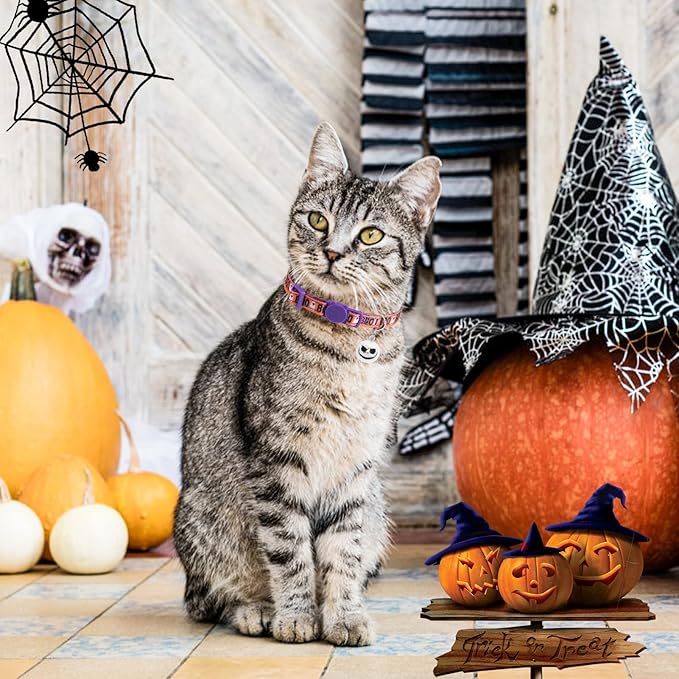 Christmas Cat Collar with Bells, Thanksgiving Cat Collar Breakaway, Halloween Kitten Collars for Girl Boy Cats, 3 Pack Fall Kitty Holiday Collars Adjustable 8-12inch