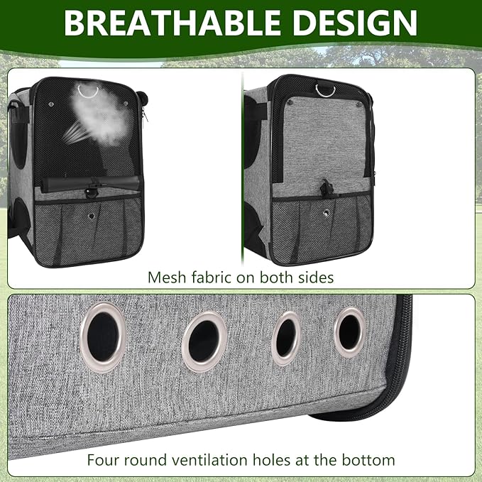 Foldable Bird Carrier Bag, Bird Backpack with Perch and Food Bowl, Stainless Steel Tray, A Portable Travel Bird Cage That is Easy to Clean, Pet Transparent Breathable Travel Cage