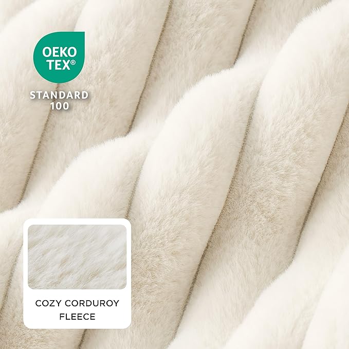 Bedsure ComfyFleece™ Cute Dog Bed for Extra Large Dogs - Washable Furry XL Pet Beds, Rectangle Orthopedic Corduroy Fleece Pet Beds with Removable Zipper Cover, 43x30x8inches, Cream