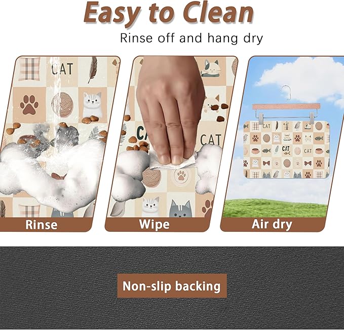 Cute Cat Toy Print Dog Food Mat for Floors,Absorbent Pet Food and Water Bowl Mats,Non-Slip Pet Feeding Mat,Pet Supplies 16" x 24"