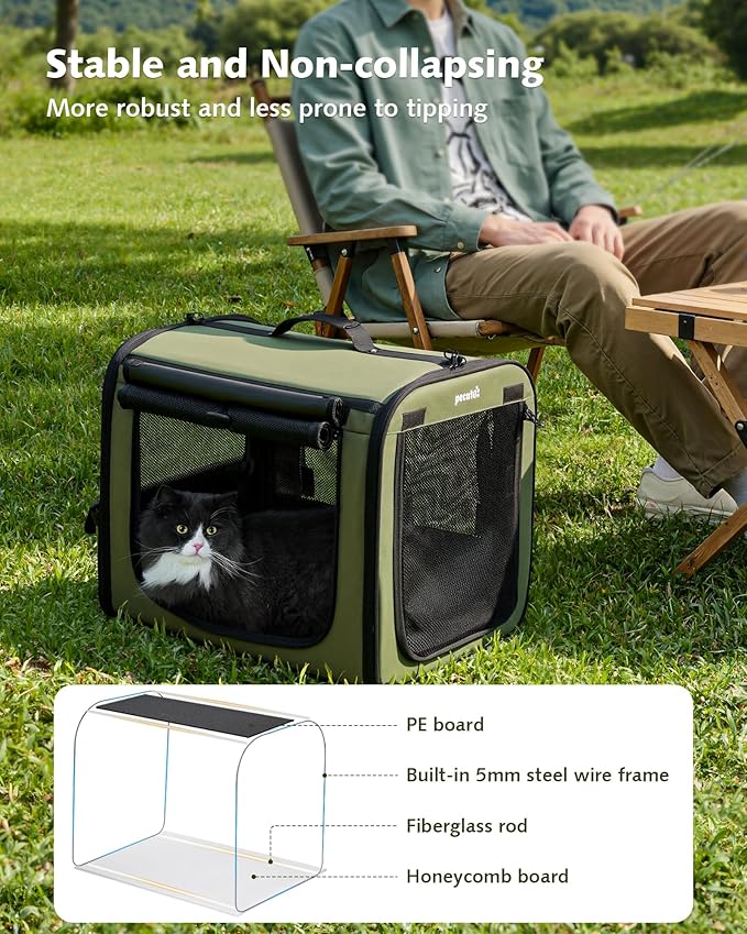 Pecute Dog Car Carrier Light Weight 19.7×16.9×14.8in, Dog Carrier Easy to Assemble, Dog Car Crate Portable and Breathable,Pet Carrier for Indoor and Outdoor, Dog Travel Crate with Curtain Green