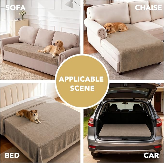 H.VERSAILTEX Non Slip Pet Couch Cover Chenille Dog Bed Protector Thick Soft Sofa Slipcover Pet Friendly Washable Couch Cushion Covers for Pets (30" x 53", Sand)
