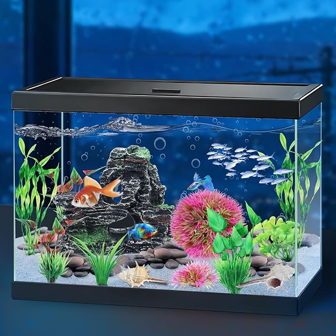 Fish Tank Accessories Aquarium Plants, 10pcs Colorful Fish Bowl Ornaments Plants and Rock Cave Decor Set, Aquarium Decor