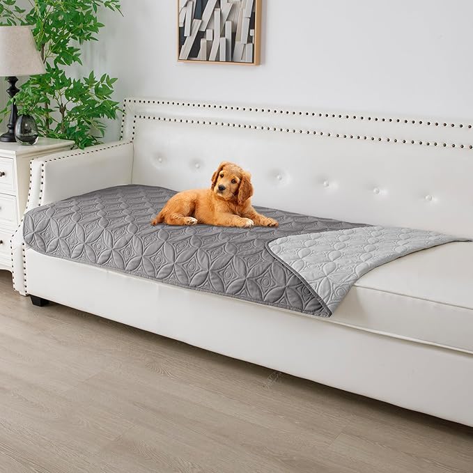 Waterproof Dog Blanket, 30x70 inches Small Pet Couch Covers for Sofa, Chair Bed Furniture Protector from Dogs Washable and Reversible-Lightgrey+Darkgrey