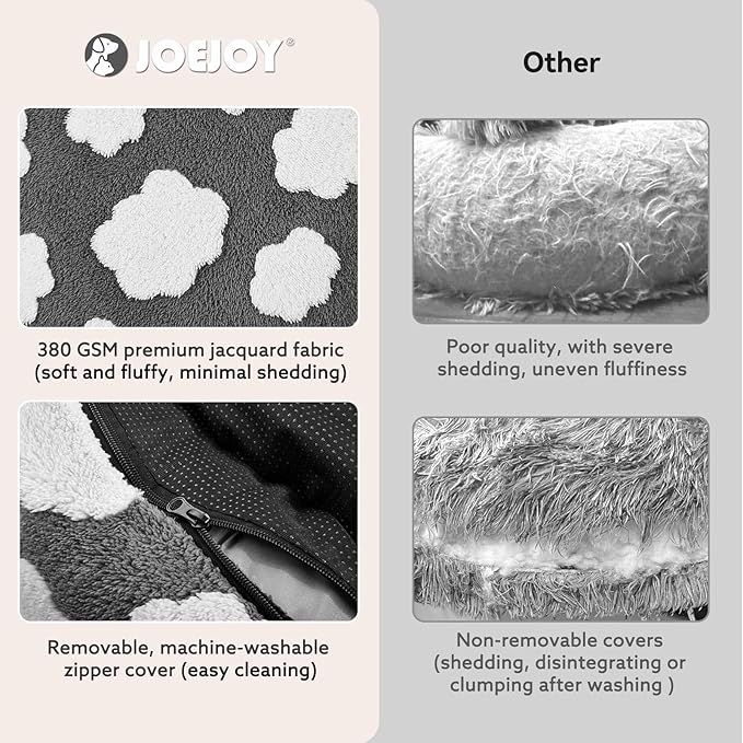 JOEJOY Donut Large Dog Bed, Cute Round Calming Dog Bed with Removable Washable Cover, Orthopedic Pet Beds with Jacquard Shaggy Plush & Non Skid Bottom, Black