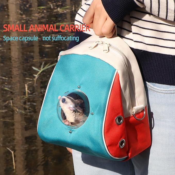 Small pet Carrier with Breathable Design Featuring Shoulder Straps and Panoramic Windows, Suitable for Hamsters, Rats, Squirrel, Sugar Gliders, Birds(Color Blocking)