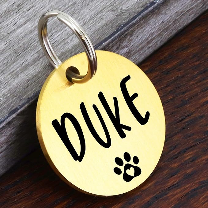 Ultra Joys Custom Personalized Pet ID Tag - Brushed Stainless Steel Round Dog Tag Gold Small