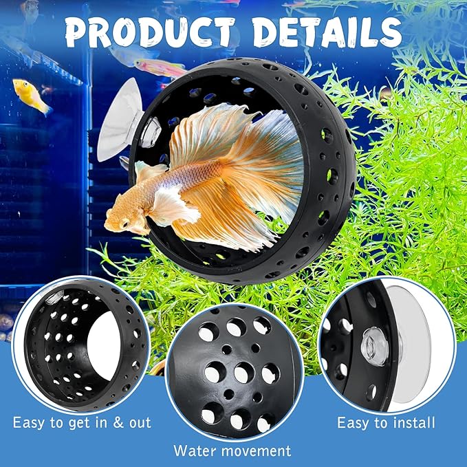 Fhiny Betta Tunnel, 2 PCS Aquarium Fish Hideout with Suction Cup Tank Tunnel Shrimp Cave Aquarium Ornament Fish Tank Accessories for Shrimp Betta Guppy Hiding Resting (Black)