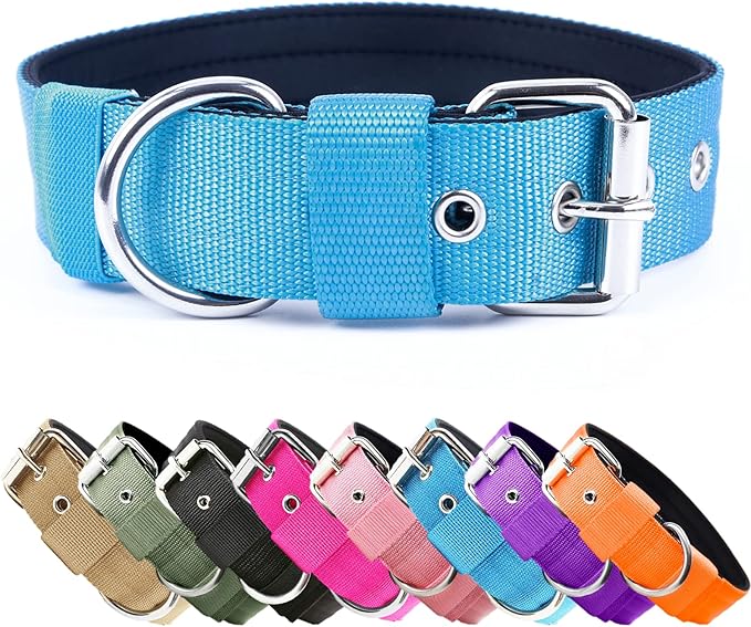 Heavy Duty Tactical Dog Collar - 1.5" Width Military Durable Thick Nylon with Adjustable Metal D Ring & Buckle Working Training K9 Collar for Medium Large Dogs (L(20"-23"), Light Blue)