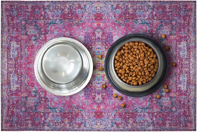 LOVEWAG Waterproof 2-Pack Pet Feeding Mats - 16" x 24" Premium Cat & Dog Food Mat - Non-Slip, Machine Washable Food Mat Protects Floors & Contains Water Bowl Spills - Pet Place Mats (Mystic Fuchsia)