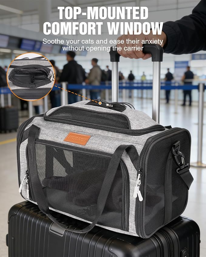 PETUX Top and Side Expandable Pet Carrier for Small Pets Up to 11 lb - 17 x 11 x 9.5 in, Underseat, Soft-Sided Airline Approved Cat Dog Carrier with Safety Buckle and Anti-Scratch Mesh - Grey