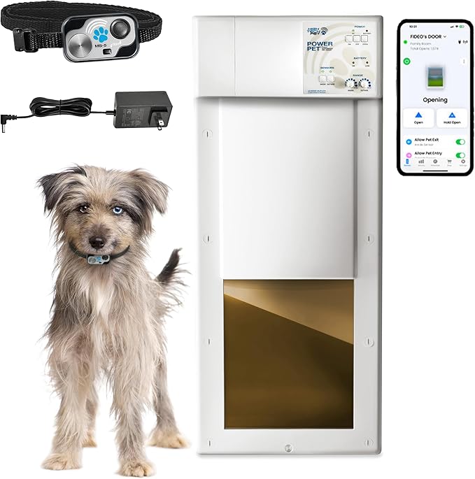 Power Pet WiFi Automatic Electronic Pet Door by High Tech Pet - Pet Operated Dog Door, App Control, 24/7 Scheduling, Secure, Air Tight, for Medium Dogs (8¼" x 10" Pet Opening), Easy Install - PX1-WIFI