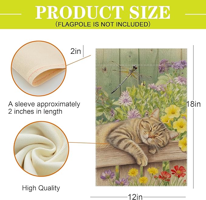 Sleeping Cat Garden Flag Double Sided Home Decorative, Spring Summer Garden Flag Lawn Yard House Outdoor Decor 12 x 18 inch