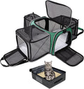 BAGLHER Expandable Cat Carrier with Travel Litter Box, Pet Travel 5 Sides Open Doors 3 Sides, Leak-Proof and Collapsible, for Car, Airplane Trip, Green