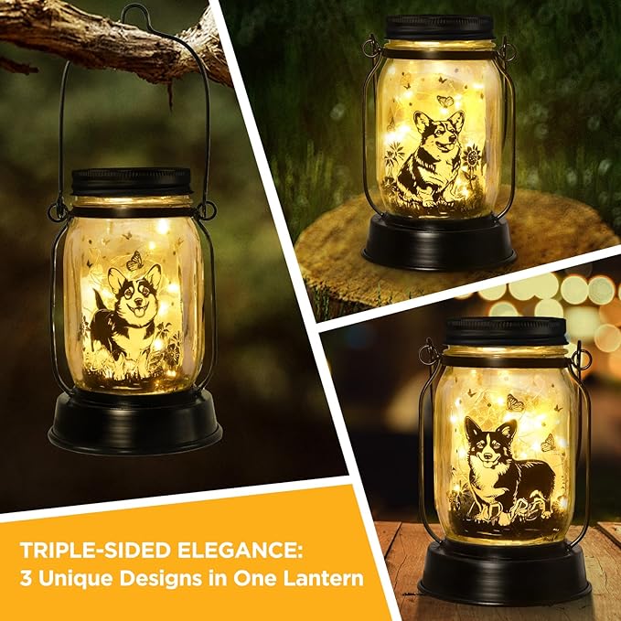 kyoryuger Corgi Gifts for Women/Men Corgi Solar Lanterns Dog Mom Birthday Dog Lovers Lantern Pet Loss Pet Memorial Lights Solar Garden Decoration for Yard, Patio,Backyard,Porch Torches