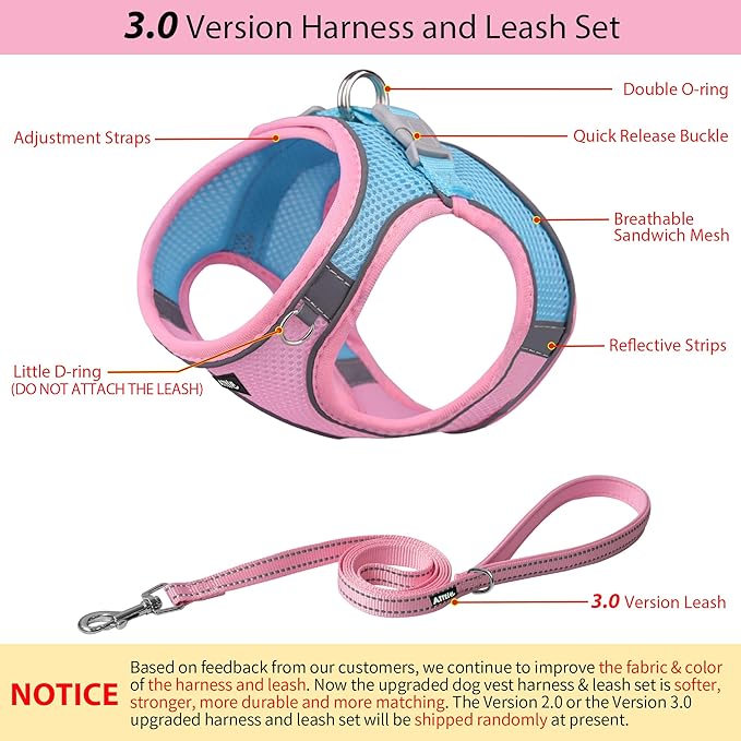 AIITLE Easy Walk Dog Harness and Leash Set - Pet Supply No Pull, Step in Adjustable Pet Harnesses with Padded Vest for Summer, No Choke Over, Easy to Put on Medium Dogs Pink L
