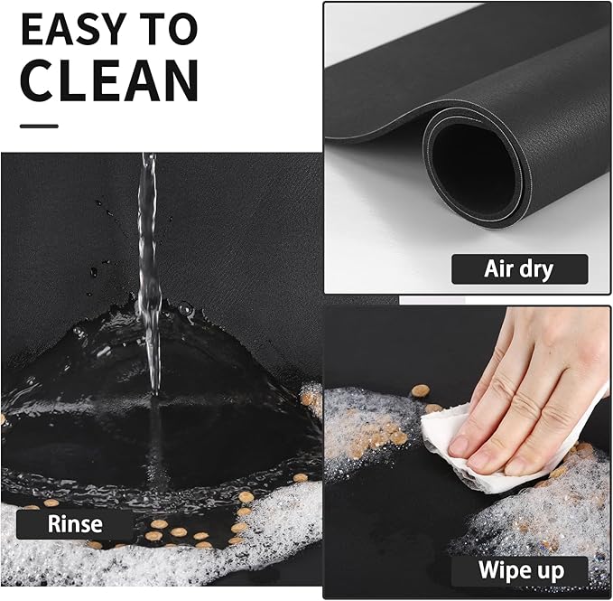 Dog Food Mat - Absorbent Cat Mat for Food and Water, No Stains Pet Feeding Bowl Mat, Easy to Clean Pet Placemats, Quick Dry Dog Water Dispenser Mat for Messy Drinkers | Paw Black 16"x 24"