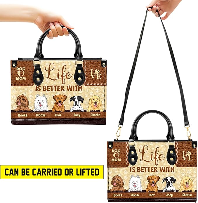 Personalized Pet Mom Leather Handbag – Custom Name Dog Cat Photo Purse, Pet Lover Gifts for Women, Christmas