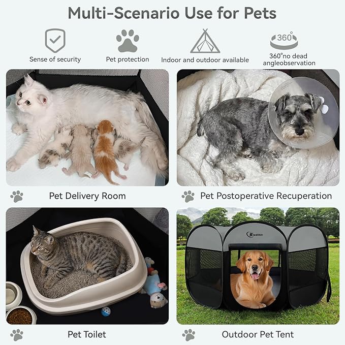 Dark Grey Puppy Playpen for Large Dog Cat, Dogs Tent Crates Cage Indoor/Outdoor, Portable Pop Up Dog Kennel with Carrying Bag for Rabbits, (Dark Grey, Large)