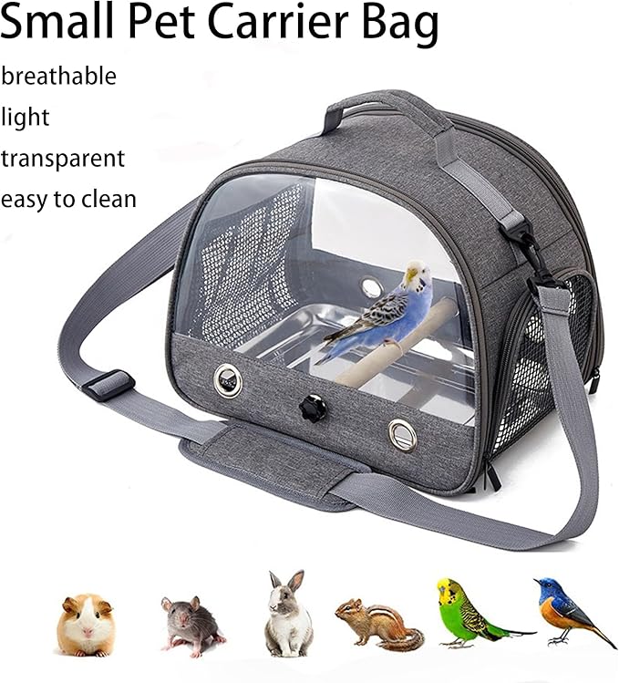 Bird Travel Carrier with Standing Perch, Lightweight Breathable Parrot Cage, Small Pet Carrier Bag with Shoulder Strap, Portable Bird Travel Cage with Stainless Steel