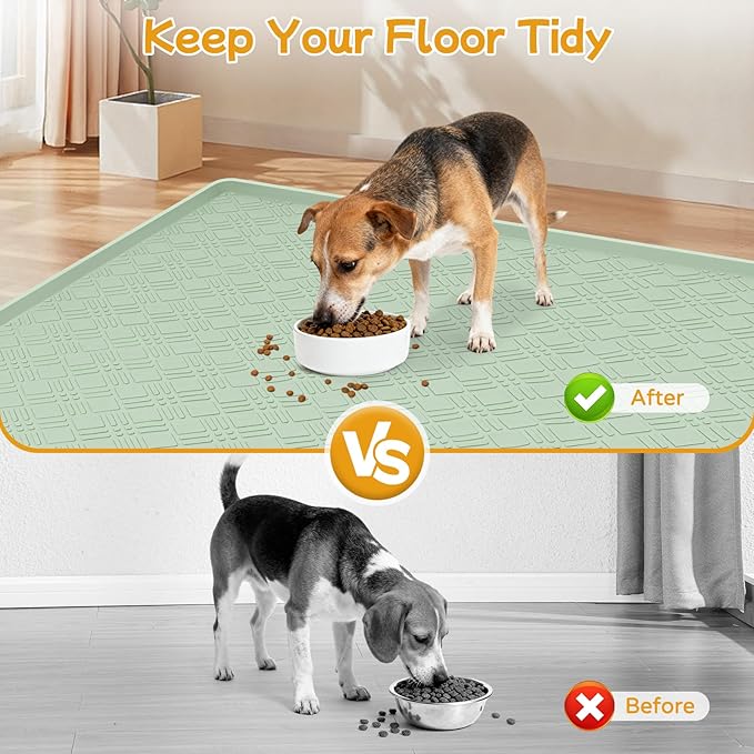 Lanstics Dog Food Mat, 42" x29" Large Silicone Mat Dog Feeding Mat with Raised Edge Non-Slip Pet Feeding Mat for Food and Water Bowl, Easy to Clean, Floor Protection (Light Green)