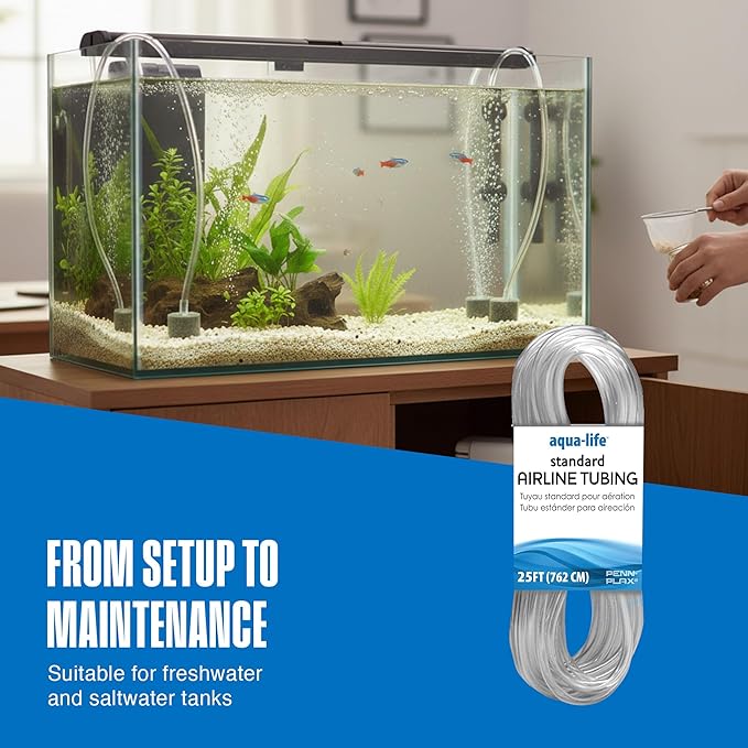 Penn-Plax Standard Airline Tubing for Aquariums – Clear and Flexible – Resists Kinking – Safe for Freshwater and Saltwater Fish Tanks – 25 Feet