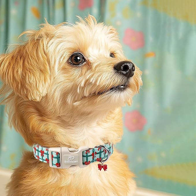 Christmas Dog Collar for Large Dogs - Cute Festive Plaid with Red Bow Christmas Collars for Dogs, Soft Adjustable New Year Dog Collars with Quick Release Buckle L