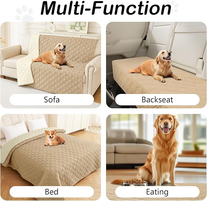 hyha Waterproof Dog Bed Blanket, Soft Pet Blankets, Waterproof Couch Cover for Dogs, Reversible Sofa Covers Washable for Furniture (30x70 Inch, Camel/Beige)