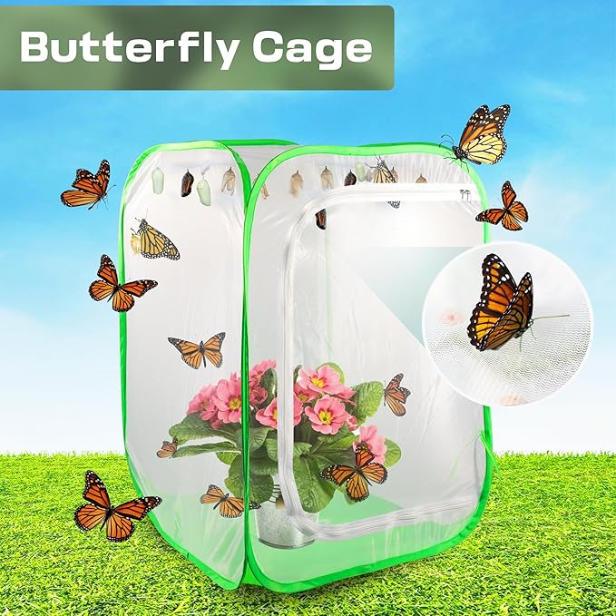 Mesh Plant Tent Enclosure, Pop-Up Cage Plant Cover, Outdoor Garden Protection Guard for Pests, Bird, Pest (28 x 28 x 48 Inches)