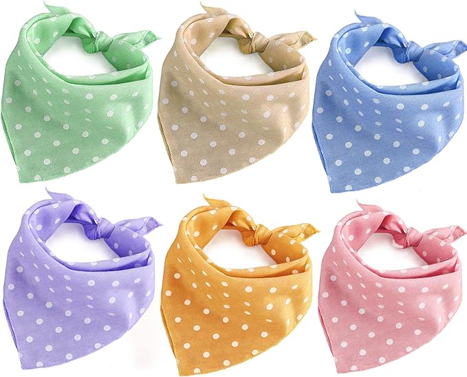 6PCS Spring Dog Bandanas Cat Birthday Cute Soft Cotton Puppy Scarfs Washable Daily Handkerchief Pink Green Blue Orange Purple Gifts, Adjustable Accessories for Small Medium Large Girl Boy Pup Pet