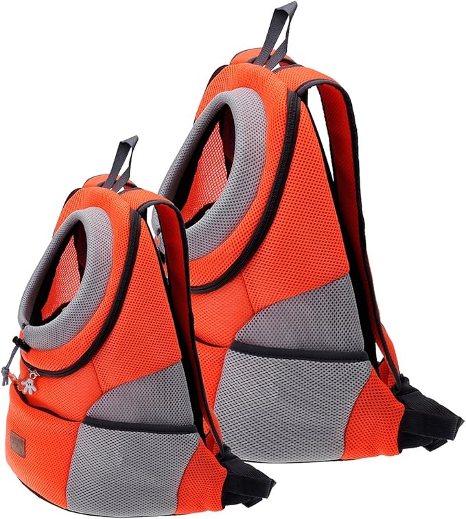 Mogoko Airline Approved Cat Dog Backpack, Puupy Pet Carrier Front Bag with Breathable Head Out Design and Double Mesh Padded Shoulder for Outdoor Travel Hiking (M, Orange)